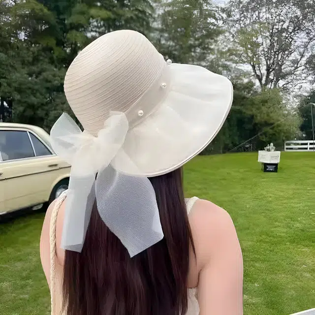 杨同学 法式优雅时尚珍珠网纱遮阳防晒太阳帽 涤纶 渔夫帽 女款