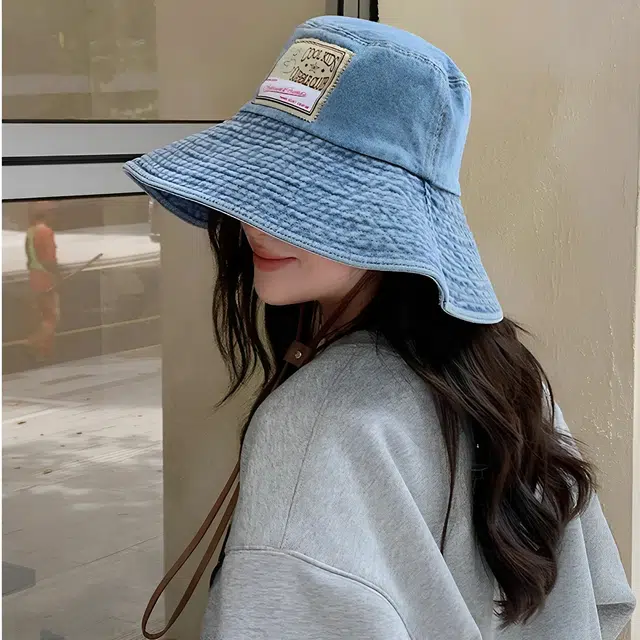 杨同学 日系贴布牛仔登山水洗做旧遮阳防晒 涤纶 渔夫帽 女款 浅蓝/深蓝/黑色