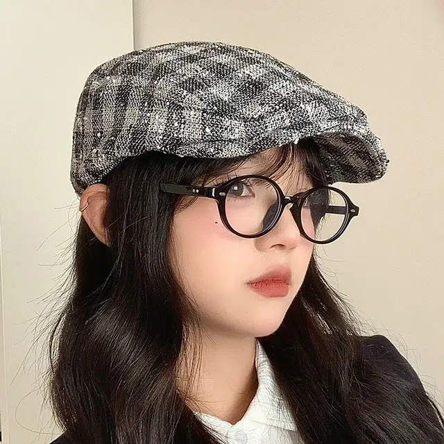 杨同学 英伦风复古黑白千鸟格百搭 涤纶 帽子 男女同款情侣款