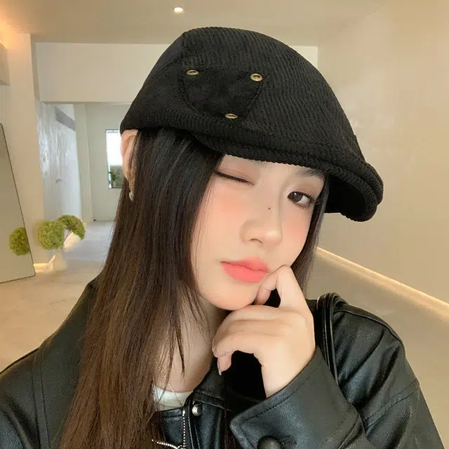 杨同学 英伦复古拼接灯芯绒时尚百搭 涤纶 贝雷帽 女款