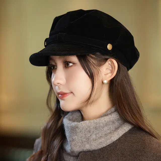 杨同学 百搭复古英伦风暖色调时尚画家帽高级感 涤纶 贝雷帽 女款 黑色/咖啡/卡其