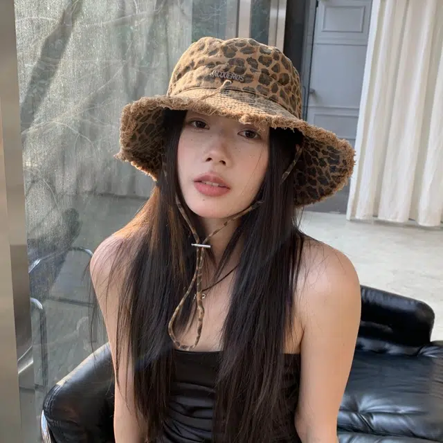 杨同学 韩式复古豹纹辣妹风毛边大檐遮阳防晒 涤纶 渔夫帽 女款 棕色/卡其色