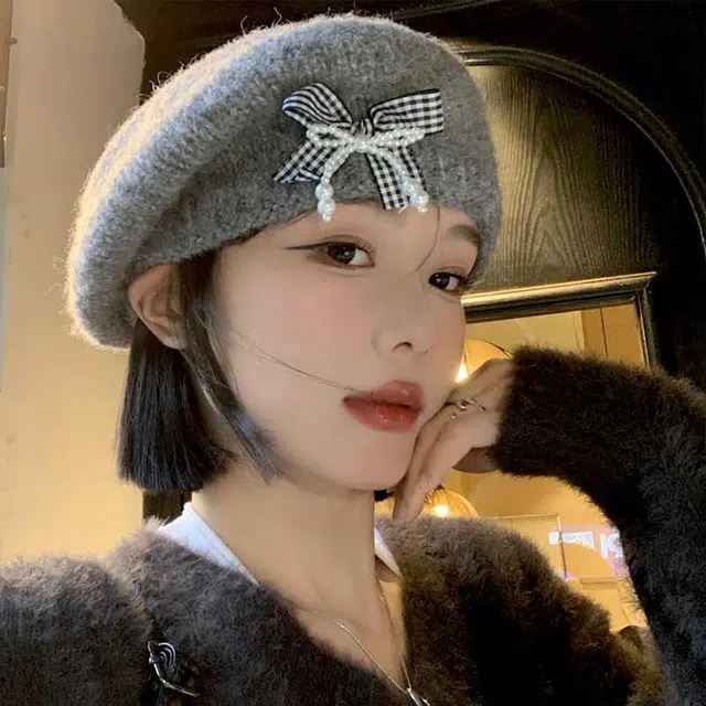 杨同学 韩版甜美蝴蝶结保暖#好运 涤纶 贝雷帽 女款