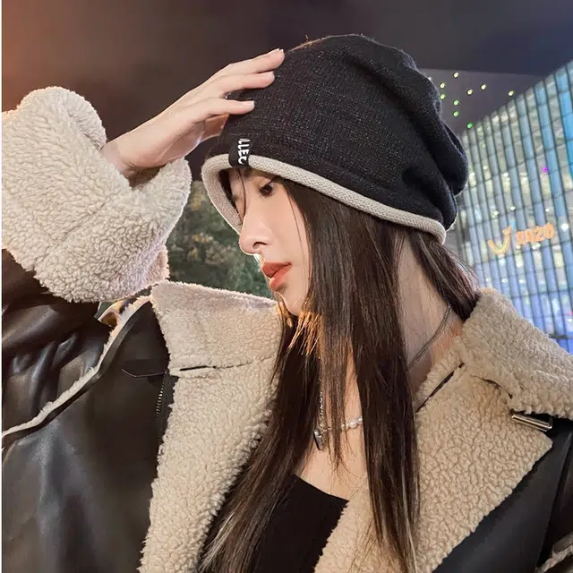 杨同学 韩版时尚卷标针织毛线保暖简约 涤纶 冷帽 男女同款情侣款 黑色/灰色/米色/咖啡