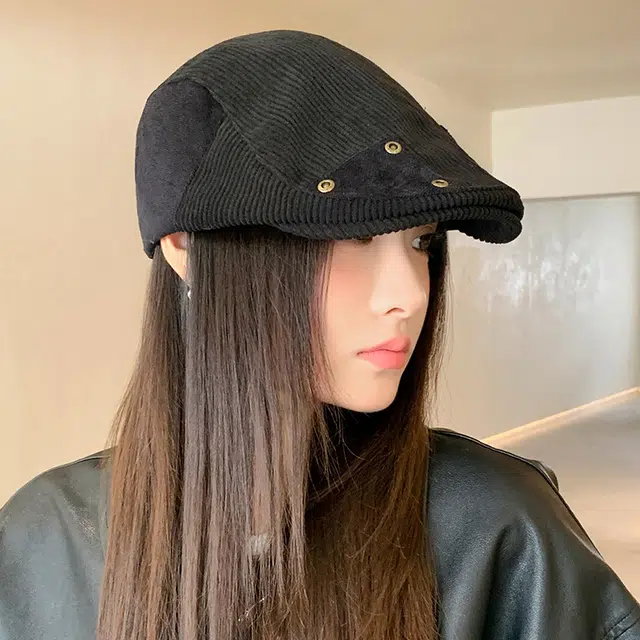 杨同学 英伦复古拼接灯芯绒时尚百搭 涤纶 贝雷帽 女款