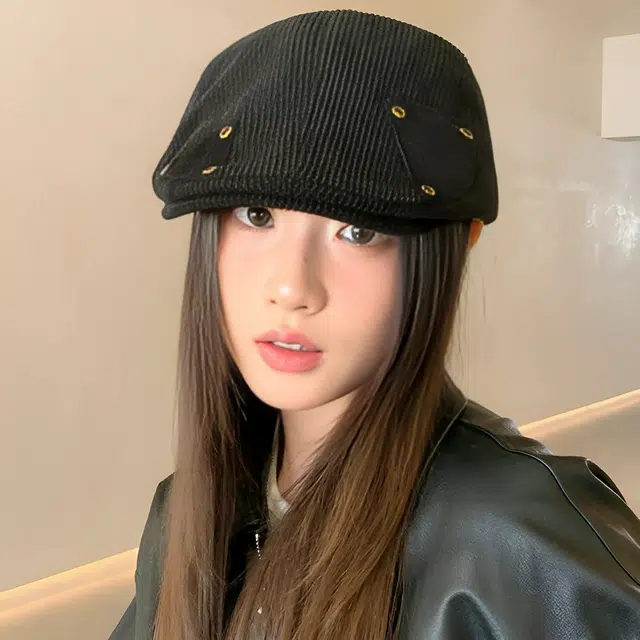 杨同学 英伦复古拼接灯芯绒时尚百搭 涤纶 贝雷帽 女款