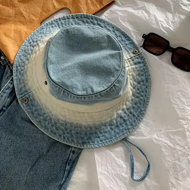 杨同学 水洗牛仔渐变设计遮阳防晒大檐 涤纶 渔夫帽 女款
