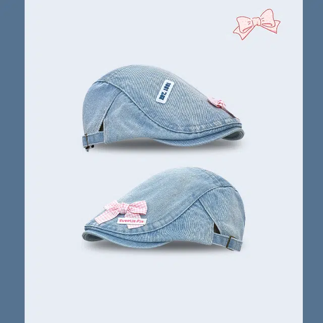 杨同学 甜美蝴蝶结水洗牛仔复古 涤纶 贝雷帽 女款 浅蓝/深蓝/黑色
