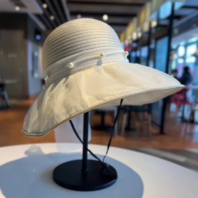 杨同学 法式优雅时尚珍珠网纱遮阳防晒太阳帽 涤纶 渔夫帽 女款