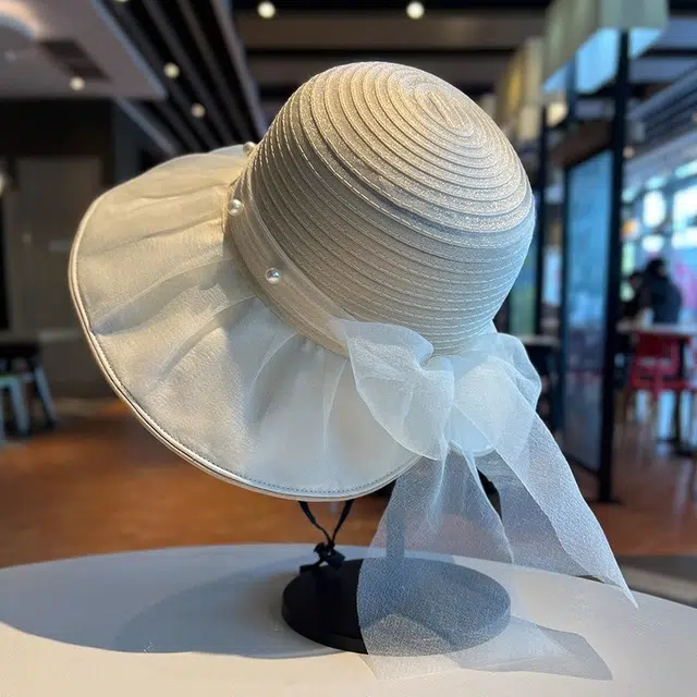 杨同学 法式优雅时尚珍珠网纱遮阳防晒太阳帽 涤纶 渔夫帽 女款