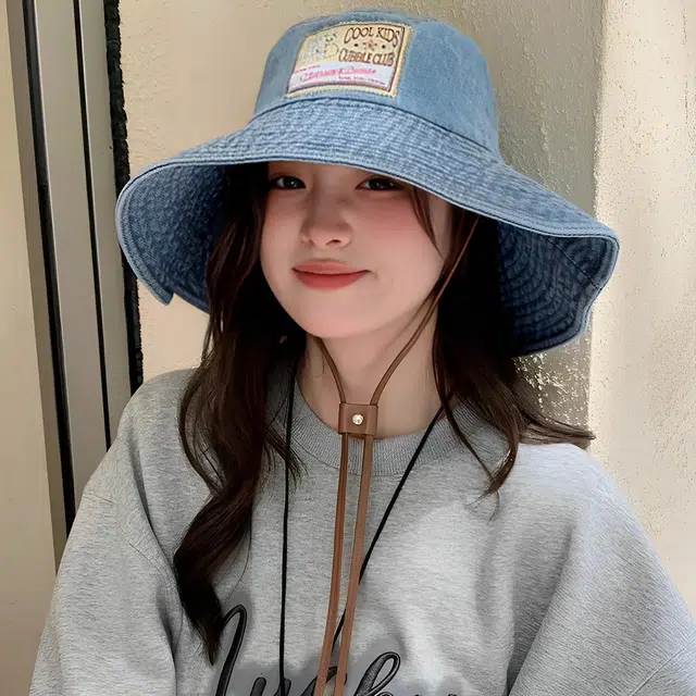 杨同学 日系贴布牛仔登山水洗做旧遮阳防晒 涤纶 渔夫帽 女款 浅蓝/深蓝/黑色