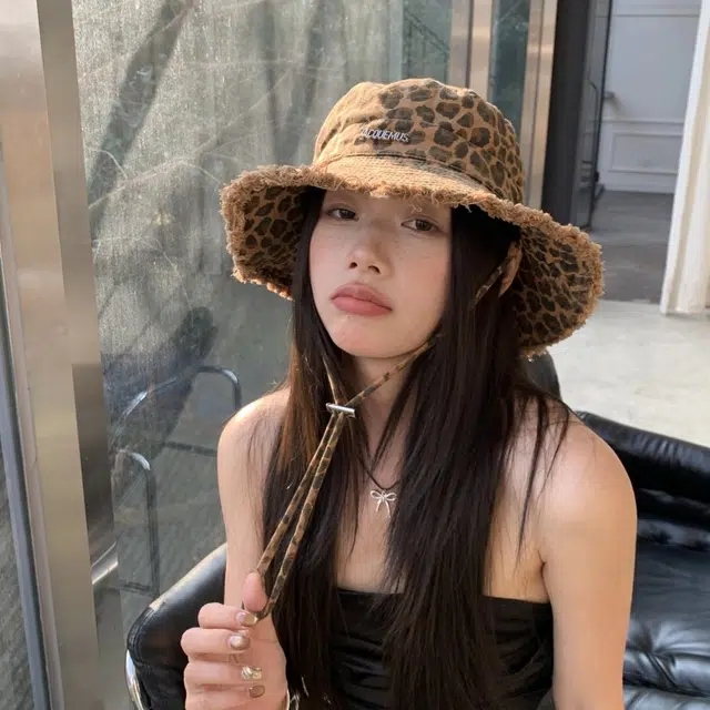 杨同学 韩式复古豹纹辣妹风毛边大檐遮阳防晒 涤纶 渔夫帽 女款 棕色/卡其色