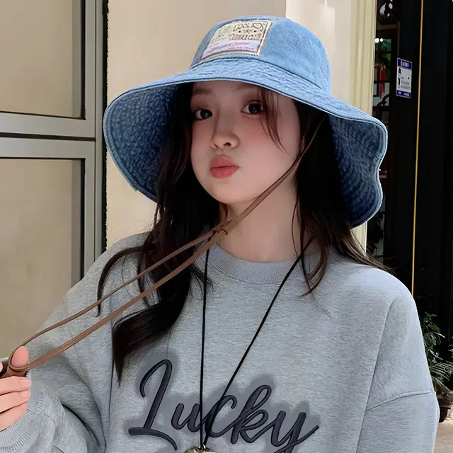 杨同学 日系贴布牛仔登山水洗做旧遮阳防晒 涤纶 渔夫帽 女款 浅蓝/深蓝/黑色