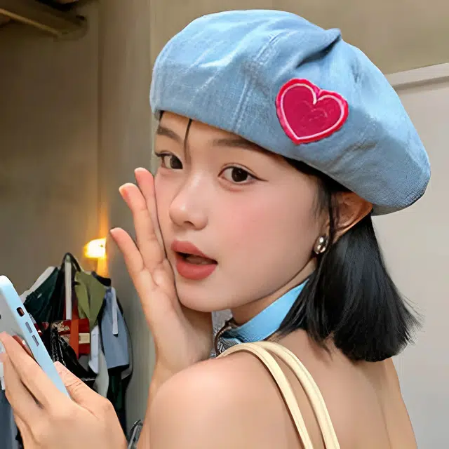 杨同学 日系甜美爱心刺绣复古牛仔画家帽 涤纶 贝雷帽 女款 浅蓝/中蓝/深蓝