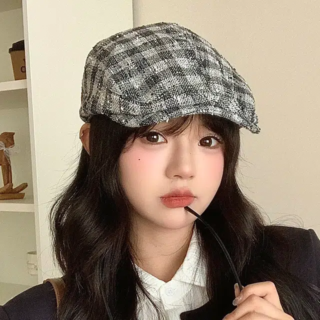 杨同学 英伦风复古黑白千鸟格百搭 涤纶 帽子 男女同款情侣款