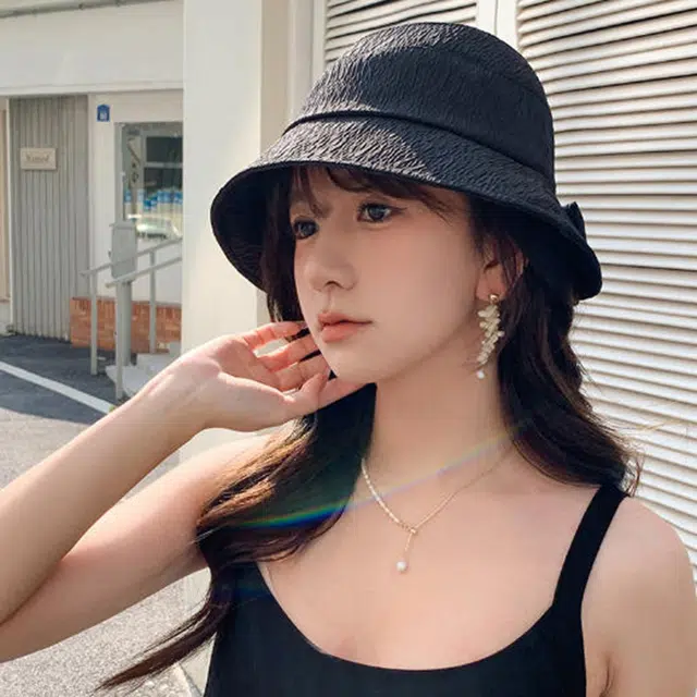 杨同学 日系温柔优雅气质蝴蝶结户外遮阳 涤纶 渔夫帽 女款