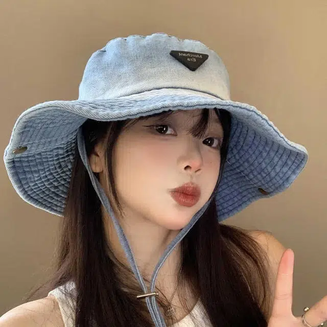 杨同学 日系复古水洗 扎染大帽檐显白显脸小遮阳防晒 涤纶 渔夫帽 女款 浅蓝/深蓝/黑色