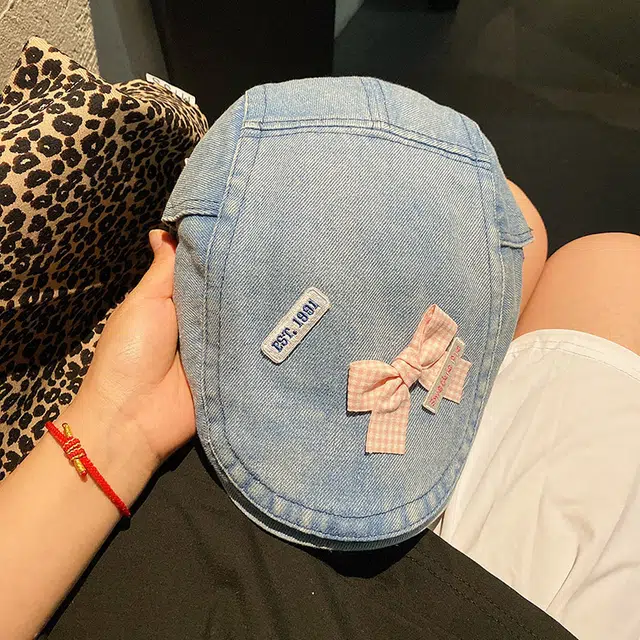 杨同学 甜美蝴蝶结水洗牛仔复古 涤纶 贝雷帽 女款 浅蓝/深蓝/黑色