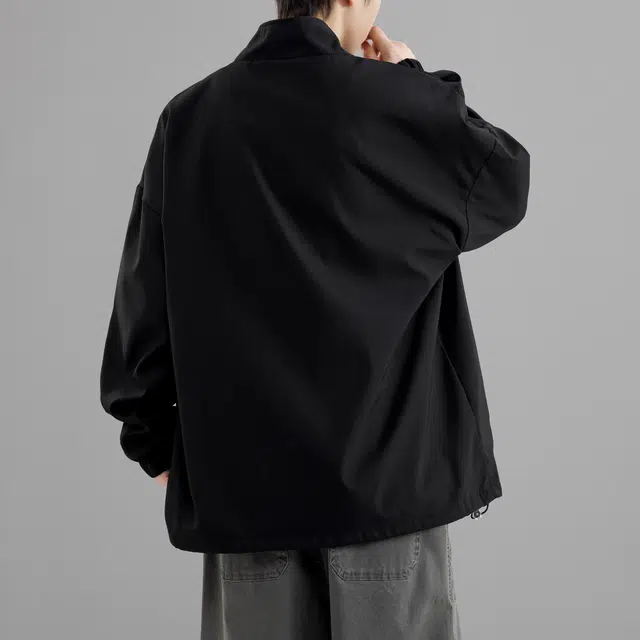 萌芽熊 美式高街系列外套教练休闲复古立领简约个性百搭户外潮流宽松学院风开衫运动上衣字母印花通勤夹克 男女同款