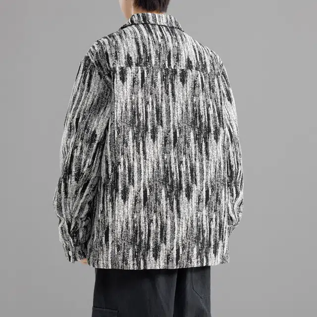 萌芽熊 美式高街系列复古扎染色织提花小香风情侣工装衬衫式按扣外套宽松个性百搭潮流学院风开衫夹克 男女同款