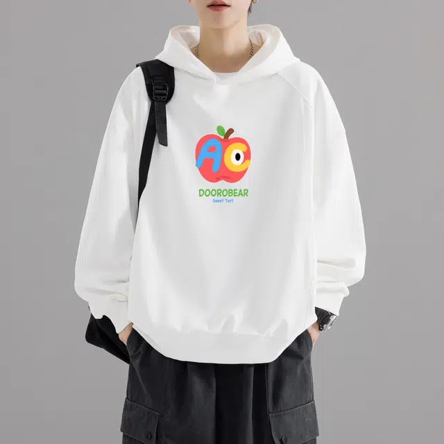 萌芽熊 美式高街系列长袖复古拼接宽松帽衫百搭字母印花学院风时尚潮流休闲打底衫连帽内搭舒适卫衣 男女同款