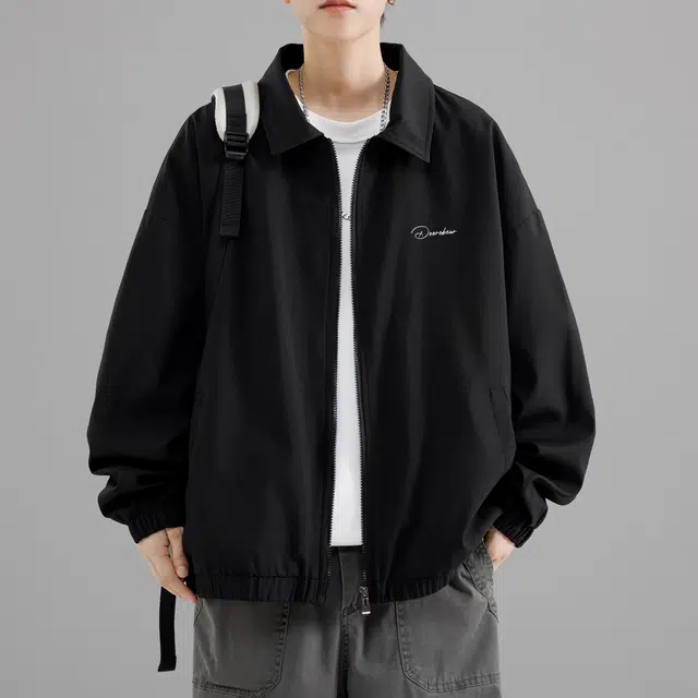 萌芽熊 美式高街系列翻领教练外套拉链复古字母印花宽松简约休闲运动上衣情侣百搭个性学院风户外潮流开衫夹克 男女同款