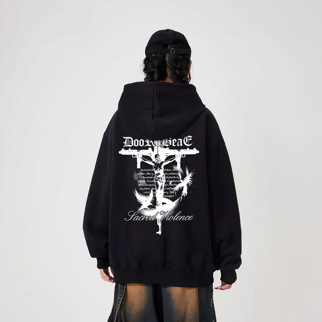萌芽熊 萌芽熊美式高街朋克上帝之子十字架休闲宽松舒适百搭精选个性高级户外运动日常通勤潮流时尚长袖连帽卫衣 男女同款