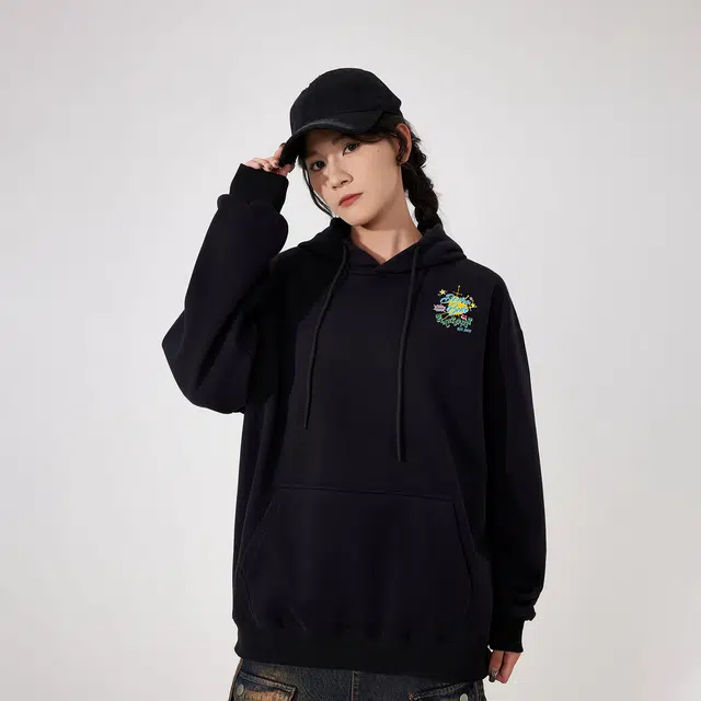 萌芽熊 萌芽熊美式艺术字母印花设计日常通勤宽松舒适纯色长袖连帽卫衣 男女同款