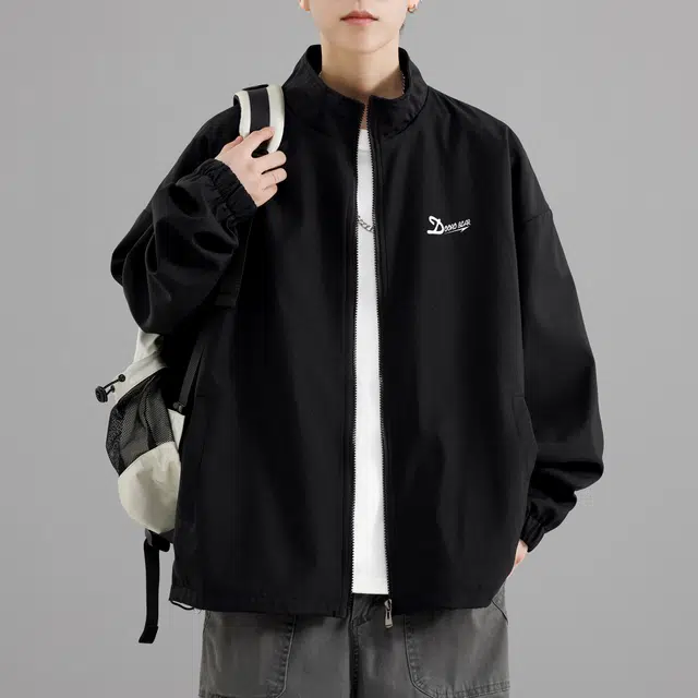 萌芽熊 美式高街外套教练休闲复古立领简约个性百搭户外潮流宽松学院风开衫运动上衣字母印花夹克 男女同款