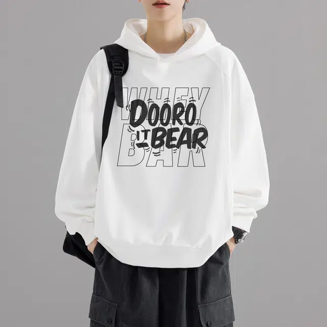 萌芽熊 美式高街系列长袖复古拼接宽松帽衫百搭字母印花学院风时尚潮流休闲打底衫连帽内搭上衣卫衣 男女同款