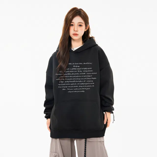 萌芽熊 美式高街系列长袖复古宽松帽衫百搭字母印花学院风时尚潮流休闲打底衫连帽内搭重磅通勤上衣舒适卫衣 男女同款