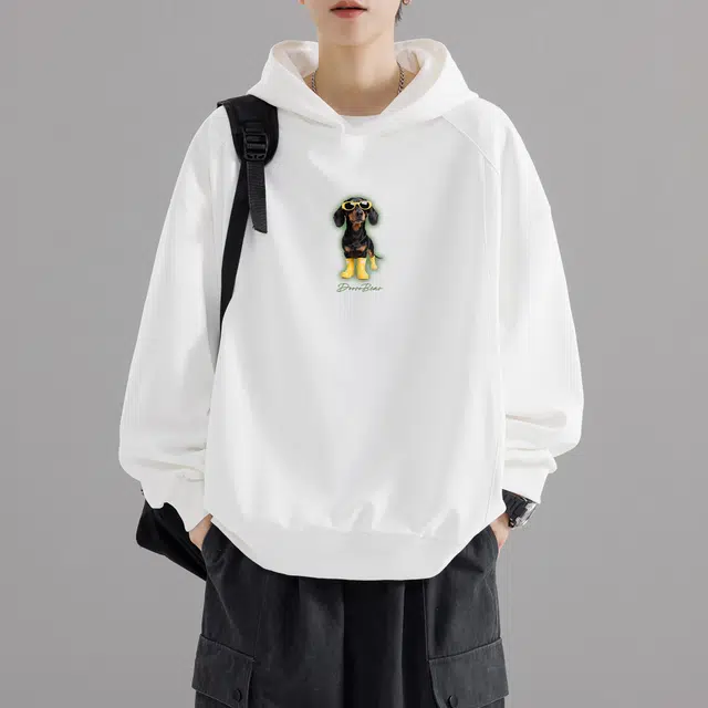 萌芽熊 美式高街系列长袖复古拼接宽松帽衫百搭字母印花学院风时尚潮流休闲打底衫连帽内搭设计感卫衣 男女同款