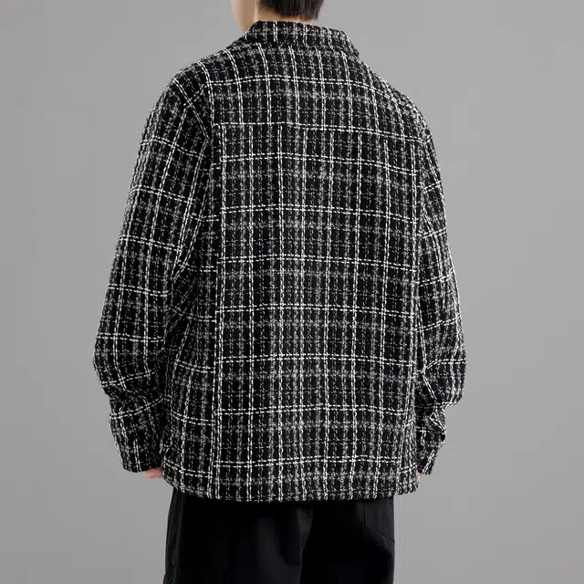 萌芽熊 美式高街系列格子色织提花复古小香风情侣工装衬衫式外套宽松个性百搭潮流学院风开衫日常夹克 男女同款