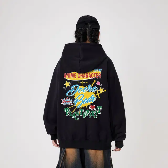 萌芽熊 萌芽熊美式艺术字母印花设计日常通勤宽松舒适纯色长袖连帽卫衣 男女同款