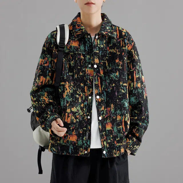 萌芽熊 美式高街系列外套碎花色织提花复古小香风美拉德色系情侣工装衬衫式个性百搭潮流宽松开衫学院风夹克 男女同款