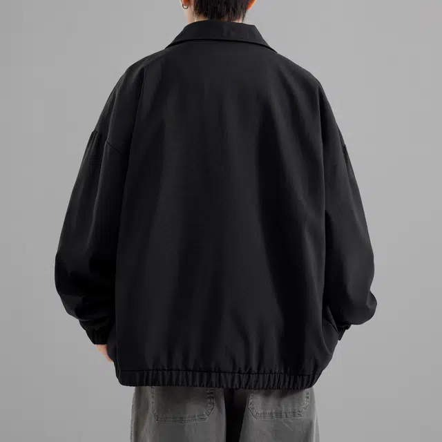 萌芽熊 美式高街翻领复古字母印花宽松简约休闲运动夹克外套 男女同款