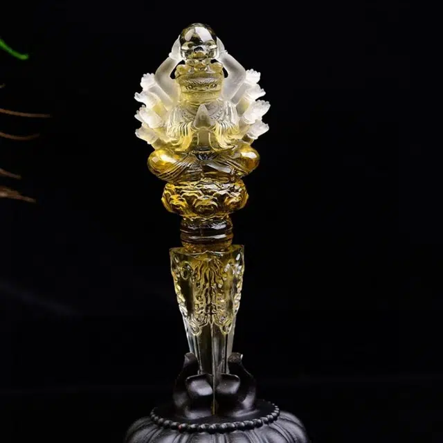 灵运宝 转运招财巴西千手大黑天金刚杵晶体干净天然 黄水晶 摆件 男女同款情侣款