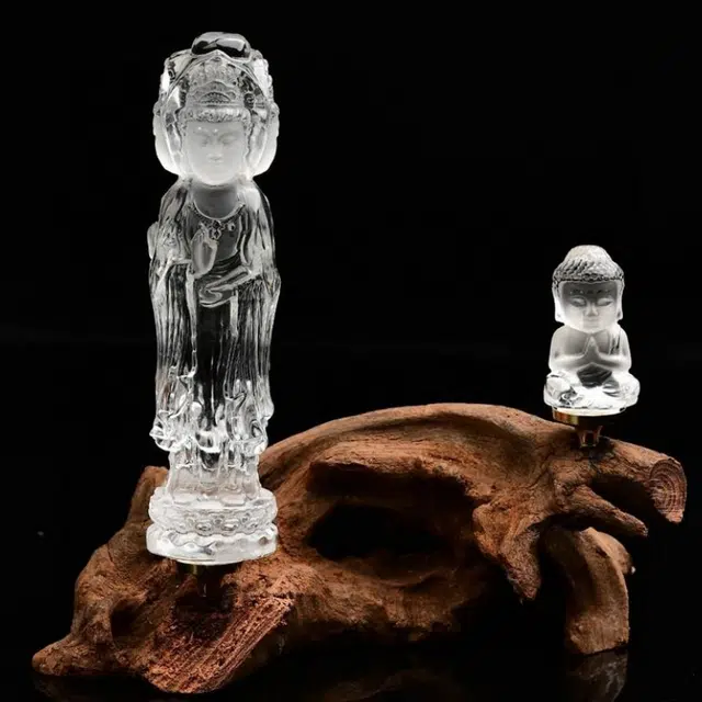 灵运宝 转运招财立体三面观音菩萨三面雕刻干净磁场能量强天然 白水晶 摆件 男女同款情侣款