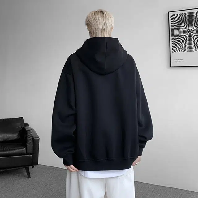 北欧攻略 美式重磅解构双拉链开衫宽松大码胖人连帽通勤百搭小众长袖卫衣 男女同款