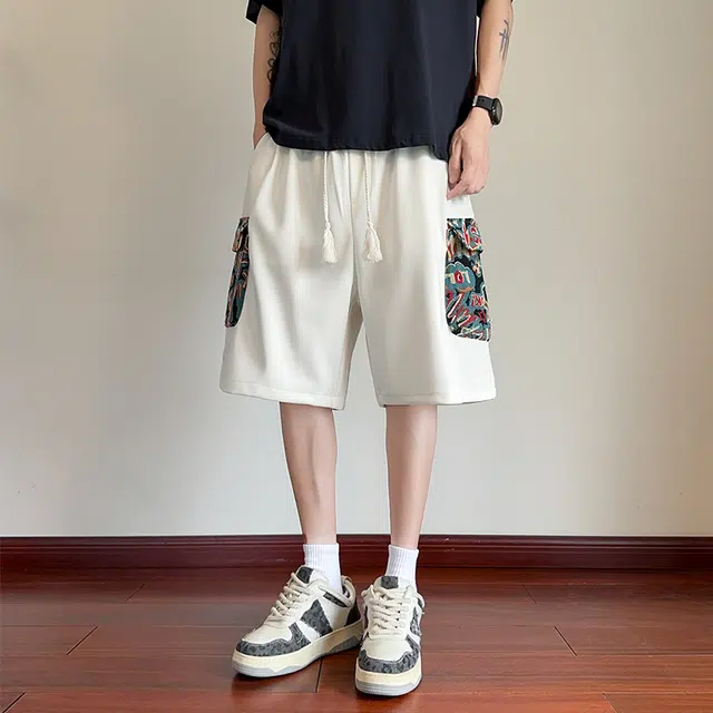 北欧攻略 美式复古夏季男士工装大口袋五分裤子宽松大码运动潮牌舒适透气休闲短裤 男款