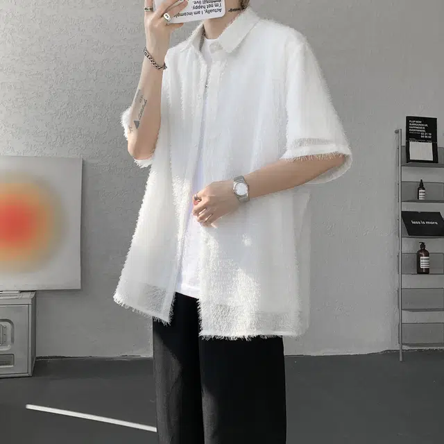 北欧攻略 美式高级感毛绒感流苏设计柔软舒适透气痞帅松弛感小众休闲通勤翻领短袖衬衫 男女同款