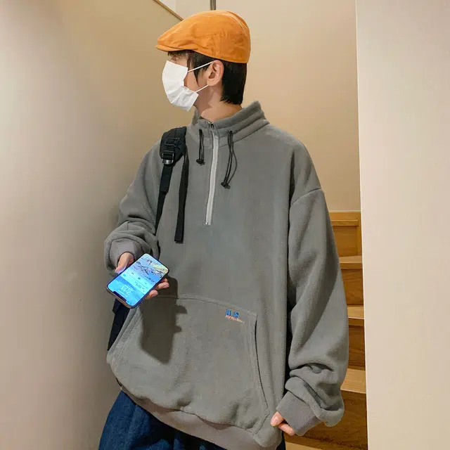 北欧攻略 美式复古立领柔软舒适有型宽松显瘦套头大码休闲通勤少年感长袖卫衣 男女同款