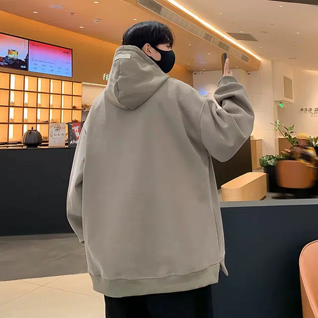 北欧攻略 美式基础款松弛感痞帅简约纯色重磅舒适宽松休闲通勤连帽长袖百搭卫衣 男女同款