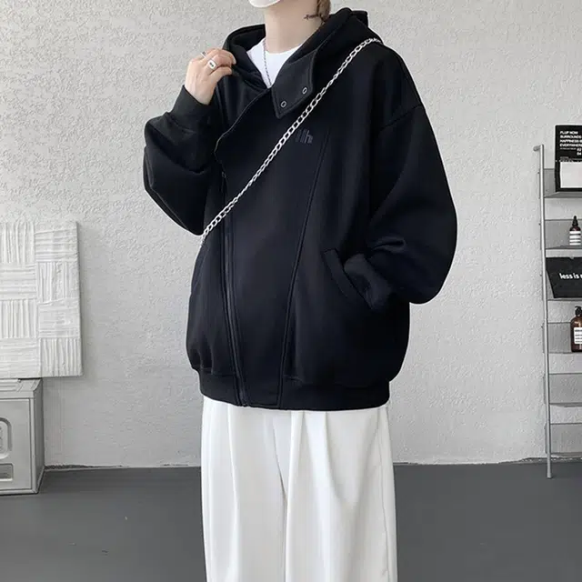 北欧攻略 美式重磅解构双拉链开衫宽松大码胖人连帽通勤百搭小众长袖卫衣 男女同款