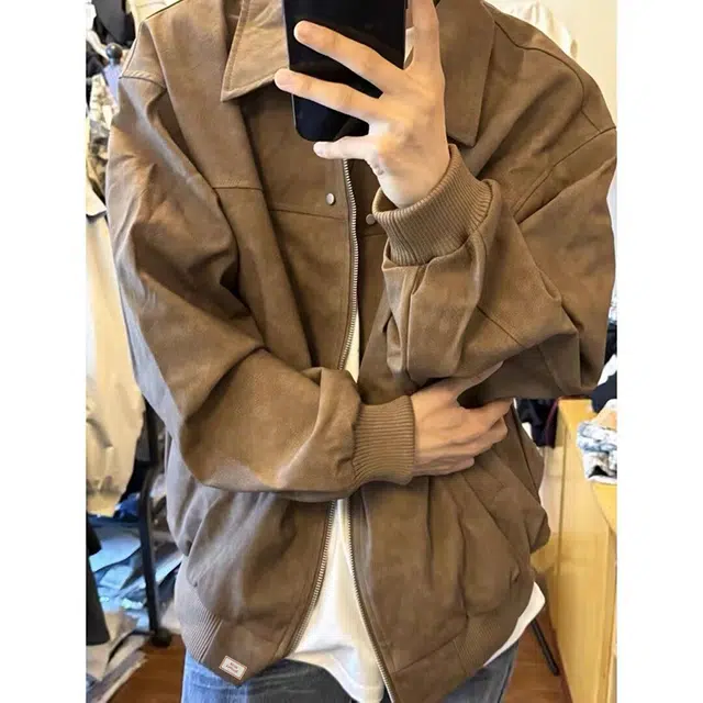 北欧攻略 美式秋冬翻领外套防风防水美拉德高级感痞帅夹克皮衣 男女同款