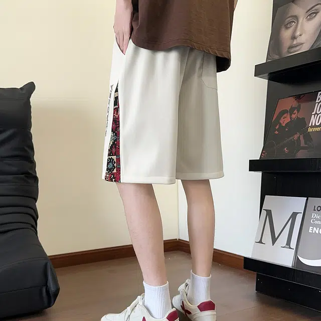 北欧攻略 美式复古字母五分裤百搭潮牌系带大码休闲短裤 男女同款