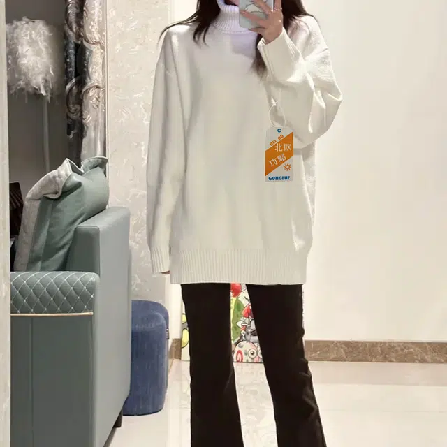 北欧攻略 冬高品质基础款慵懒风纯色宽松套头高领针织衫加绒加厚柔软内搭保暖打底衫软糯舒适亲肤极简风通勤休闲百搭毛衣 男女同款