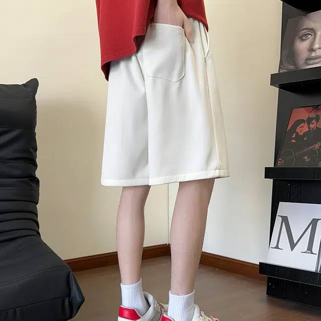 北欧攻略 夏季美式复古拼接字母绣花五分裤透气大码系带直筒休闲短裤 男女同款