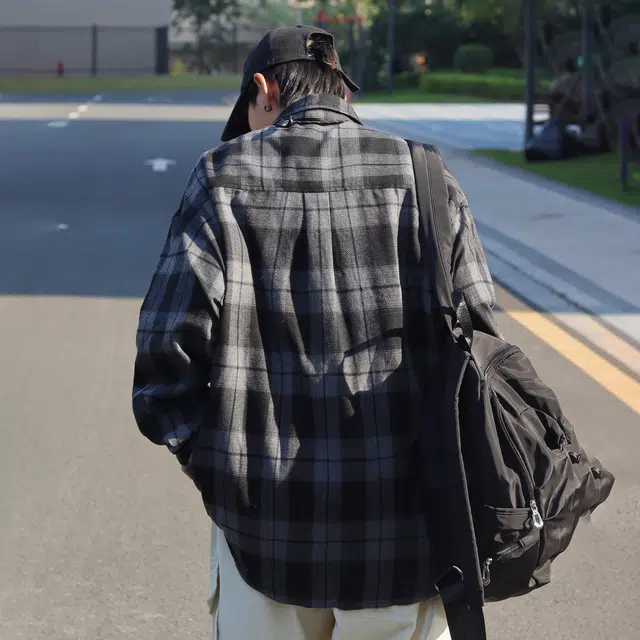 北欧攻略 美式复古潮流格子拼接撞色宽松大码显瘦松弛感衬衣外套外穿内搭叠穿休闲通勤早秋长袖衬衫 男女同款
