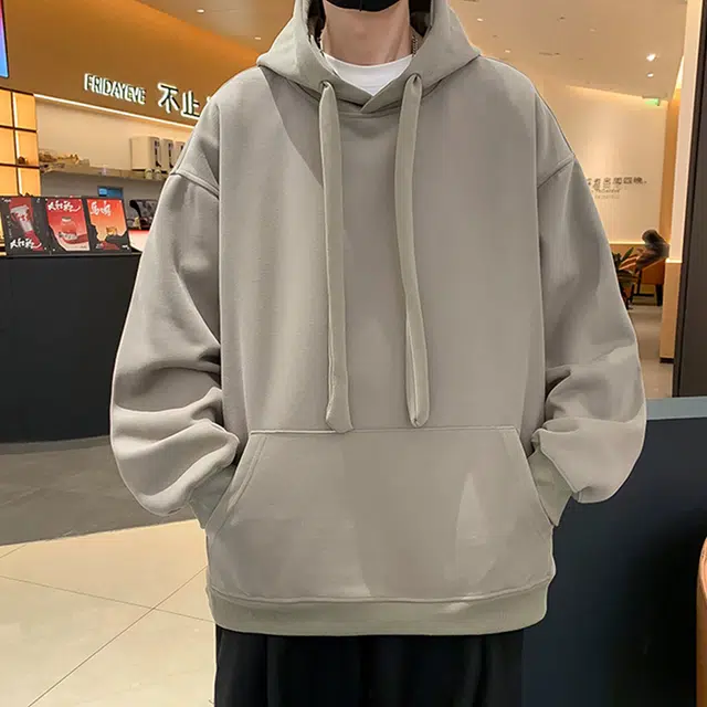 北欧攻略 美式基础款松弛感痞帅简约纯色重磅舒适宽松休闲通勤连帽长袖百搭卫衣 男女同款